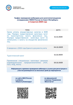 График проведения вебинаров для налогоплательщиков сотрудникам УФНС России по Санкт-Петербургу